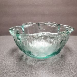 Large Bowl Recycle Vidrios San Miguel Wavy Aqua green Glass.